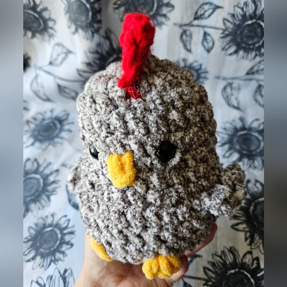 Crochet Black Speckled Rooster Amigurumi Plushie - Picture 16 of 16